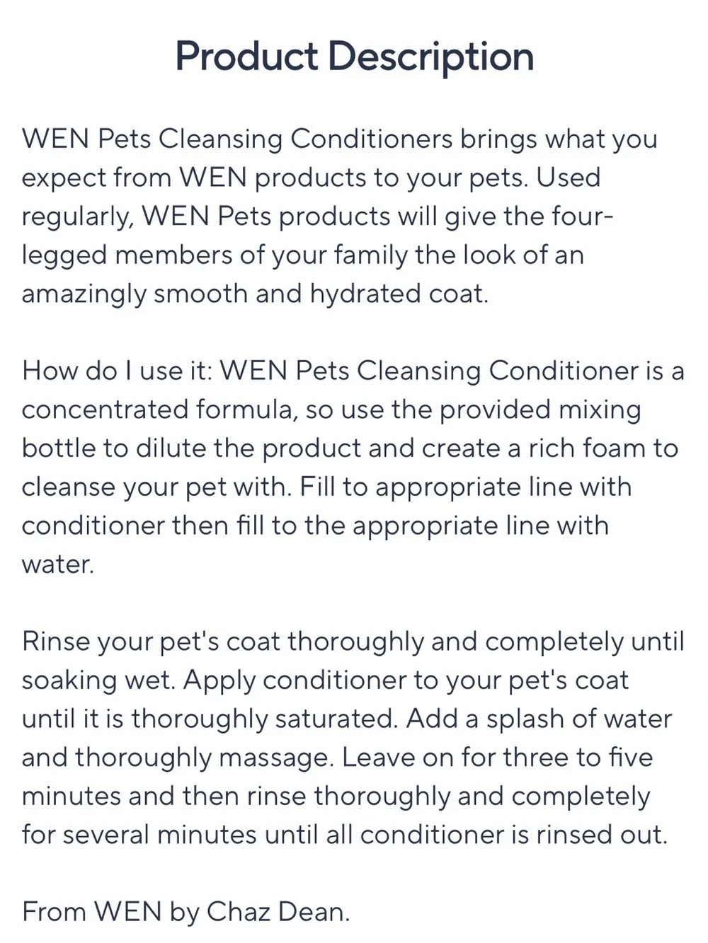 WEN by Chaz Dean Pets 1 Gallon Conditioning Cleanser - Lemon Rosemary NEW